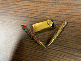 Vtg 1950s Gold Tone Filigree Jeweled Miniature Pencil set w/ pouch accessory