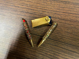 Vtg 1950s Gold Tone Filigree Jeweled Miniature Pencil set w/ pouch accessory
