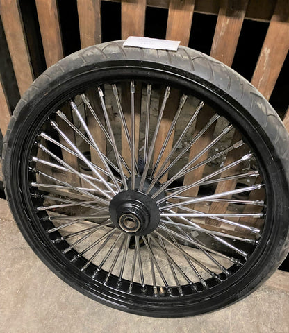 3.5 x 26" Fat Spoke Big Wheel Bagger Softail Chopper W tire Harley Custom Black