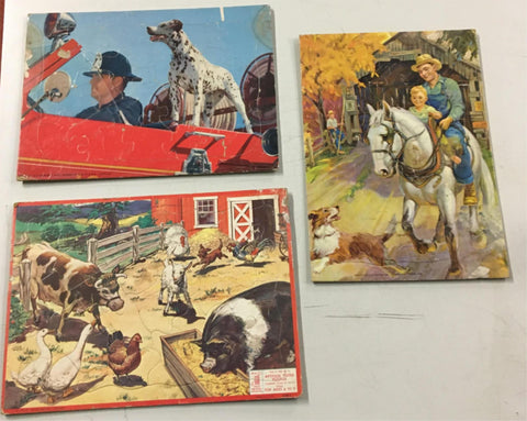 2 1950s EE Fairchild Corp. 1 Milton Bradley Puzzles House Dog Barnyard toys game