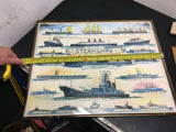 Vintage warships Steamship water painting framed glass liberty ship 16 x  20 WW2