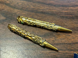 Vtg 1950s Gold Tone Filigree Miniature Jeweled Pencil set w/ pouch accessory