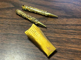 Vtg 1950s Gold Tone Filigree Miniature Jeweled Pencil set w/ pouch accessory