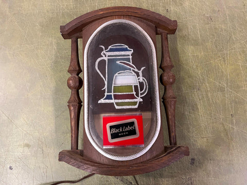 VINTAGE Black Label Beer Sign 3 Tankard 1592 PB Faux Wood Plastic Tested Works