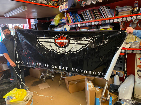 100th Anniversary OEM Dealer Banner 2002 Harley Showroom Mancave collectible!