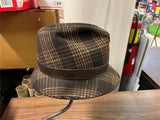 VTG 1960s USA Adam Brown Plaid Fedora Hat Men's Sz 6 7/8 Professor Gangster Cap