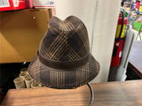 VTG 1960s USA Adam Brown Plaid Fedora Hat Men's Sz 6 7/8 Professor Gangster Cap