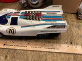 Vtg Martini Porche Race Car Battery Op Hong kong 1970's toy 10" Indy Car Racing