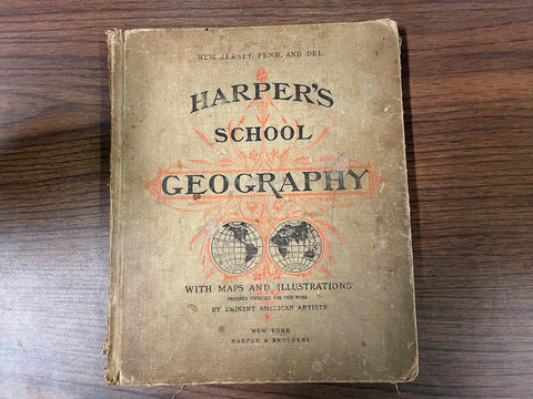 VTG Antique 1885 Harper's School Geography With Maps Hardcover Book