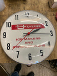 Vtg U-line Wall Clock Glass Face 11" Ice maker Refridgerator Advertising Dealer