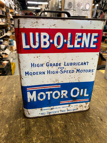 Lube o lene 2 gallon OIl Can Creighton Pa Vintage motor gas Service Station Gara
