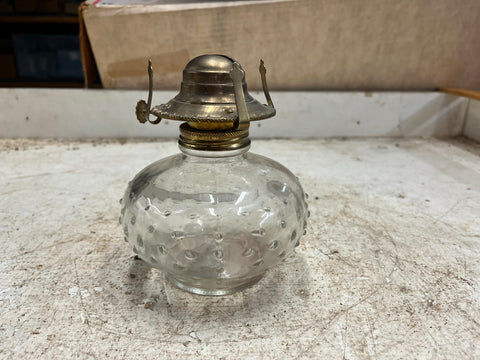 vtg clear hobnail farm lamplight brass oil lamp missing top