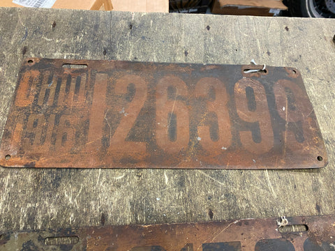 1916 Antique License Plate Ohio Auto Truck Hot Rat Rod Sign Vtg Man cave Garage