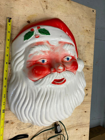Vtg Nova Santa Claus Light Up face Blow Mold 60's Wall Hanging 13" Light Up Deco