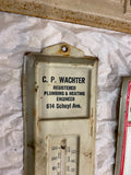 Vtg Thermometer C P Wachter plumbing Tin Sign Adverting Schuyl ave nj Wall mount