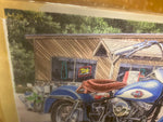 NOS Drawing poster Harley Panhead Framed 1959 Rock Store Malibu Ca Vtg Orig Glid