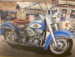 NOS Drawing poster Harley Panhead Framed 1959 Rock Store Malibu Ca Vtg Orig Glid