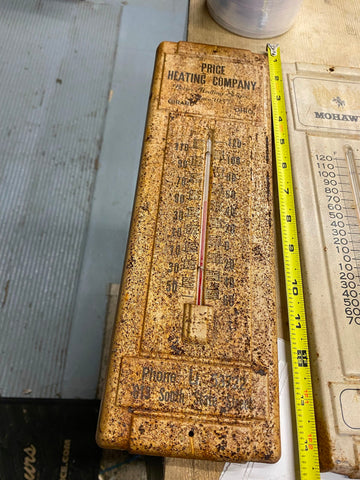 Vtg Thermometer Price heating co girard OH HVAC Advertising tin sign Wall Mount