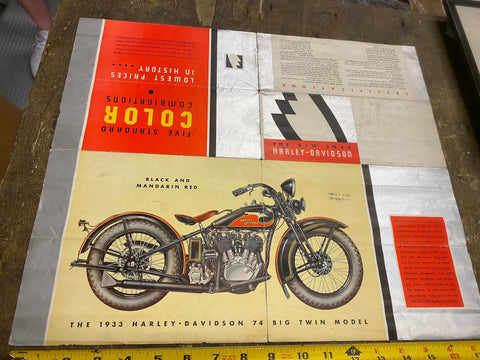 1933 Harley JD VL Literature Factory Knucklehead Factory Antique NOS OEM Poster!