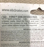 EBC Brakes V-Pad Semi Sintered Built w/NUCAP NRS Hook Retention System P#FA78V