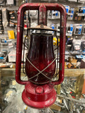 vtg Dietz monarch red railroad lantern NY USA galvanized red glass globe fitzall