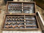 Vtg James Swan Auger Bits Brace Wood Drill Bits 8 Pc Set Original Wood Box USA!