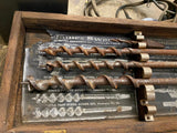 Vtg James Swan Auger Bits Brace Wood Drill Bits 8 Pc Set Original Wood Box USA!
