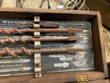 Vtg James Swan Auger Bits Brace Wood Drill Bits 8 Pc Set Original Wood Box USA!