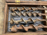 Vtg James Swan Auger Bits Brace Wood Drill Bits 8 Pc Set Original Wood Box USA!