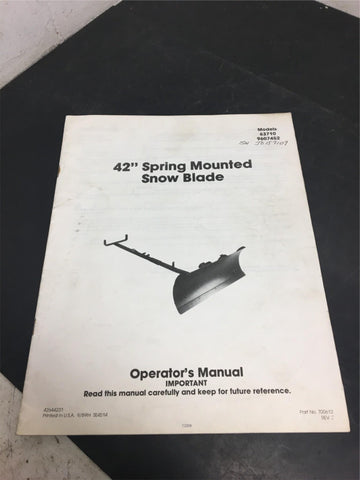 42" Ford tractor Spring mounted snow blade operator manual models#63710, 9607452