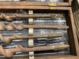 Vtg James Swan Auger Bits Brace Wood Drill Bits 8 Pc Set Original Wood Box USA!