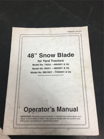 48"snow blade operator's manual79252-4900001&up,99251-4900001&up,9861907-T4S0001