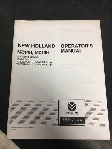 New Holland Operator's manual MZ14H, MZ16H for Riding Mowers 725057006 725057016