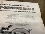 NOS Literature poster Harley K model sportster 1952 Vtg Antique motorcycle