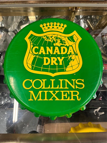 vtg Canada Dry Collins Mixer green bottle cap sign collectable wall accessory