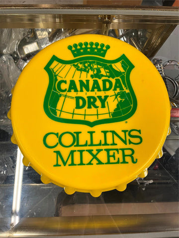 vtg Canada Dry Collins Mixer yellow bottle cap sign collectable wall accessory