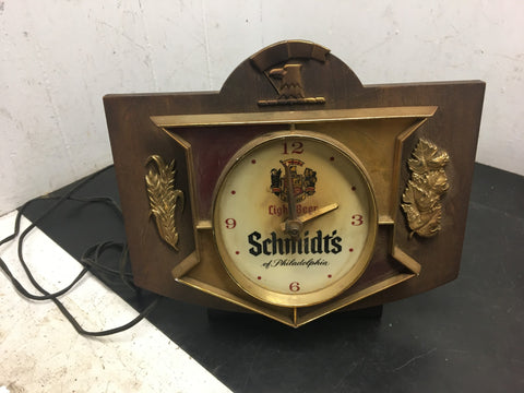 Vtg 1960's Schmidt's Light Beer Sign clock advertising light Tavern Collectible!