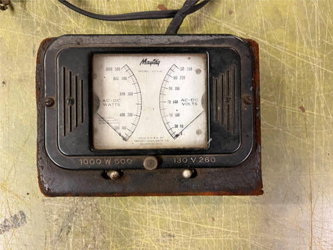 vtg Maytag Model 2001-M AC-DC Volt and Watt Meter with 2 ranges tested and works