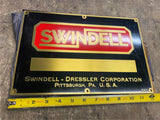 Vtg NOS Swindell Dressler Brass Sign 12x8 Heavy Man Cave Garage Machinery Pgh PA