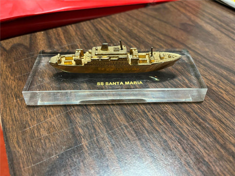 VTG Made in USA SS Santa Maria Brass Boat Tabletop Paperweight
