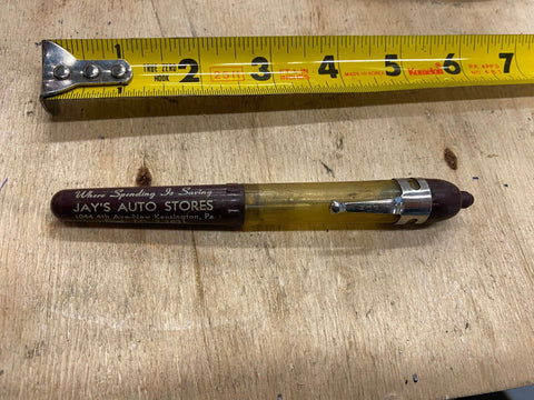 Vtg Jays Auto Parts Pen 1950's New Kensington Pa Advertising Gas Oil float Petro