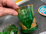 1909 Ohio States Fair Souvenir Glasses Emerald Gold Trim Collectible Antique Gre