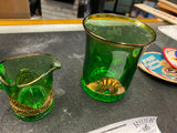 1909 Ohio States Fair Souvenir Glasses Emerald Gold Trim Collectible Antique Gre
