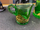 1909 Ohio States Fair Souvenir Glasses Emerald Gold Trim Collectible Antique Gre