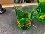 1909 Ohio States Fair Souvenir Glasses Emerald Gold Trim Collectible Antique Gre