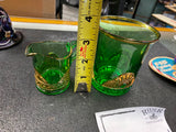 1909 Ohio States Fair Souvenir Glasses Emerald Gold Trim Collectible Antique Gre