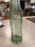 Vtg Coca-Cola Glass Bottle 16 Fl Oz  Embroided Light Green Tint