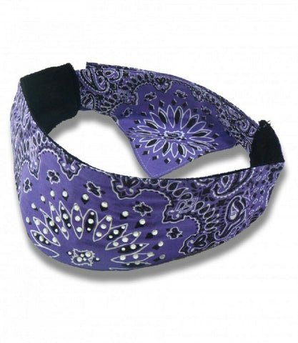 Purple Paisley Rhinestones Chop Top Biker Headband Bandanna Sweatband Head Wrap