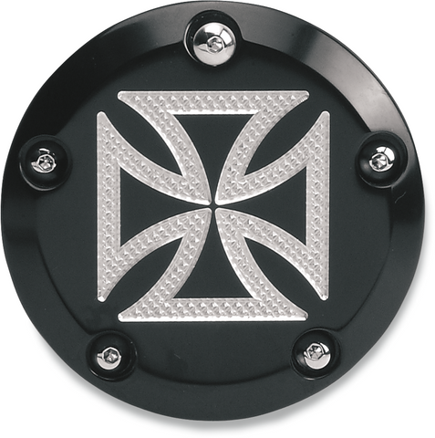 Accutronix Timer Points Cover Harley Maltese Cross Black Dyna FLH Softail FXD
