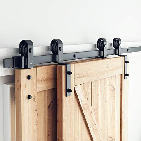 SMARTSTANDARD 5 Feet Bypass Sliding Barn Door Hardware Kit For Double Wood Doors
